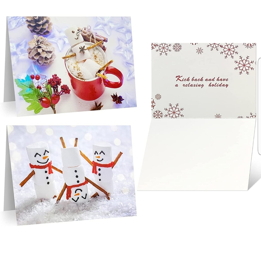 10 Pack    Cocoa Snowman Holiday Card, Snowman Christma
